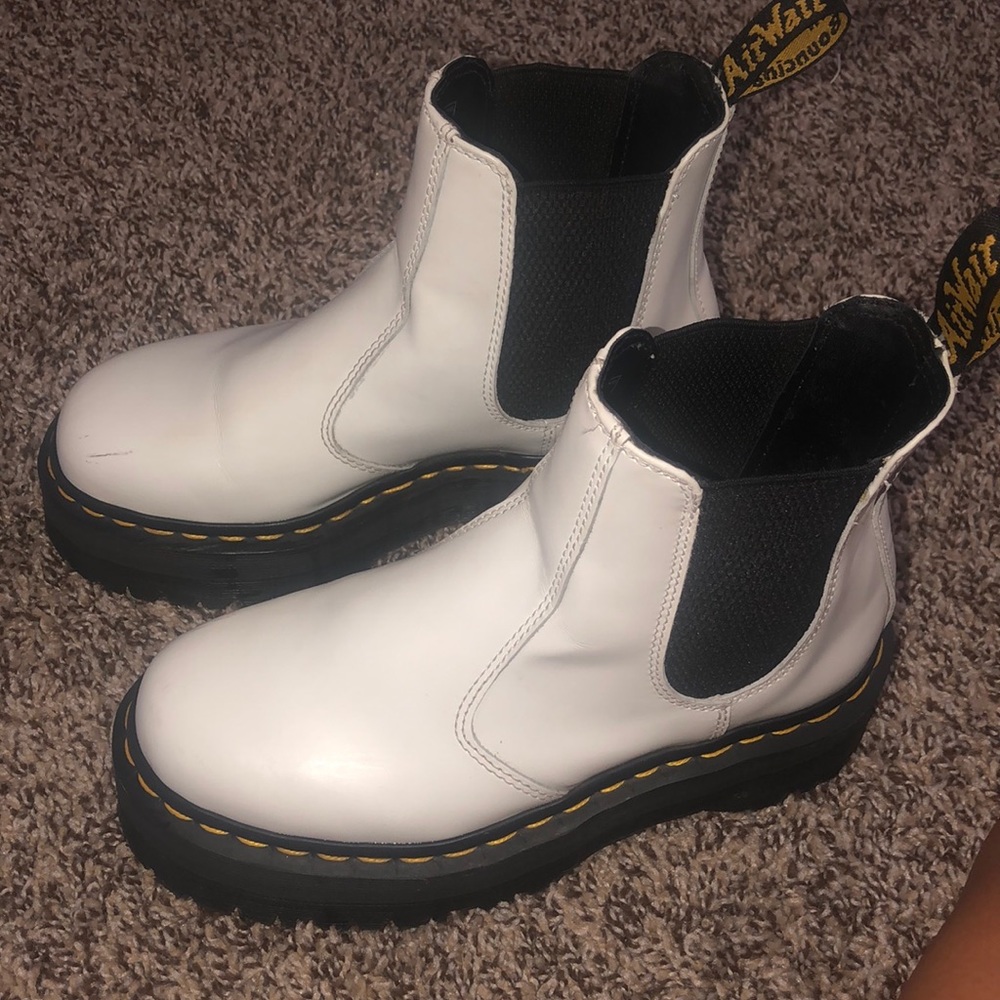 White Dr. Martens 2976 Quad Platform Chelsea Boots